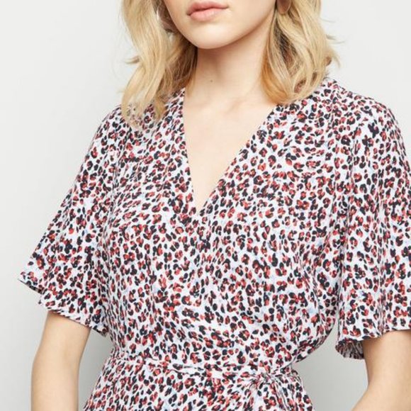 NewLook Size Small Wrap Dress, White Leopard - Picture 3 of 5